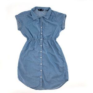Forever 21 Blue Denim Mini Lightweight Dress Sz 6 Cap Sleeved Button Up Collared